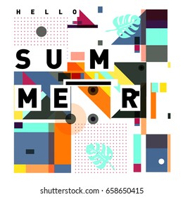 Trendy vector holiday summer cards illustration with line elements and abstract colorful textures. Design for poster, card, invitation, brochure, and promotion template.