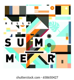 Trendy vector holiday summer cards illustration with line elements and abstract colorful textures. Design for poster, card, invitation, brochure, and promotion template.