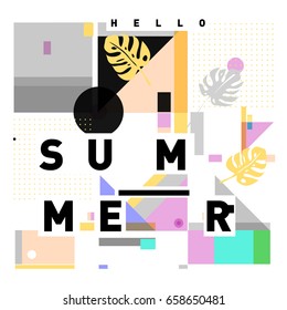 Trendy vector holiday summer cards illustration with line elements and abstract colorful textures. Design for poster, card, invitation, brochure, and promotion template.