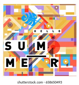 Trendy vector holiday summer cards illustration with line elements and abstract colorful textures. Design for poster, card, invitation, brochure, and promotion template.
