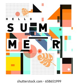 Trendy vector holiday summer cards illustration with line elements and abstract colorful textures. Design for poster, card, invitation, brochure, and promotion template.