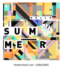 Trendy vector holiday summer cards illustration with line elements and abstract colorful textures. Design for poster, card, invitation, brochure, and promotion template.