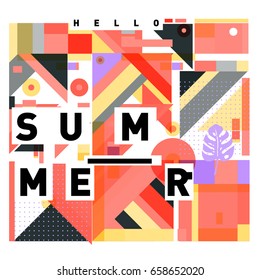 Trendy vector holiday summer cards illustration with line elements and abstract colorful textures. Design for poster, card, invitation, brochure, and promotion template.