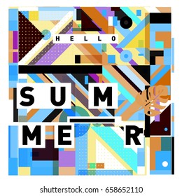 Trendy vector holiday summer cards illustration with line elements and abstract colorful textures. Design for poster, card, invitation, brochure, and promotion template.