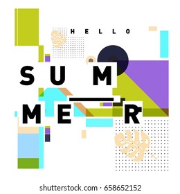 Trendy vector holiday summer cards illustration with line elements and abstract colorful textures. Design for poster, card, invitation, brochure, and promotion template.