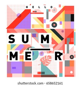 Trendy vector holiday summer cards illustration with line elements and abstract colorful textures. Design for poster, card, invitation, brochure, and promotion template.