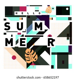 Trendy vector holiday summer cards illustration with line elements and abstract colorful textures. Design for poster, card, invitation, brochure, and promotion template.