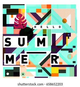 Trendy vector holiday summer cards illustration with line elements and abstract colorful textures. Design for poster, card, invitation, brochure, and promotion template.