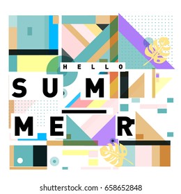 Trendy vector holiday summer cards illustration with line elements and abstract colorful textures. Design for poster, card, invitation, brochure, and promotion template.