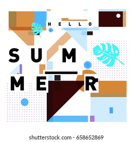Trendy vector holiday summer cards illustration with line elements and abstract colorful textures. Design for poster, card, invitation, brochure, and promotion template.