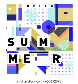 Trendy vector holiday summer cards illustration with line elements and abstract colorful textures. Design for poster, card, invitation, brochure, and promotion template.