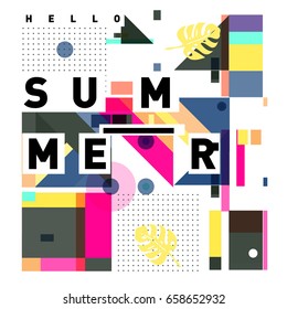 Trendy vector holiday summer cards illustration with line elements and abstract colorful textures. Design for poster, card, invitation, brochure, and promotion template.