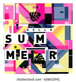 Trendy vector holiday summer cards illustration with line elements and abstract colorful textures. Design for poster, card, invitation, brochure, and promotion template.