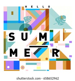 Trendy vector holiday summer cards illustration with line elements and abstract colorful textures. Design for poster, card, invitation, brochure, and promotion template.