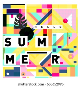 Trendy vector holiday summer cards illustration with line elements and abstract colorful textures. Design for poster, card, invitation, brochure, and promotion template.