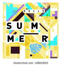 Trendy vector holiday summer cards illustration with line elements and abstract colorful textures. Design for poster, card, invitation, brochure, and promotion template.