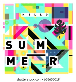 Trendy vector holiday summer cards illustration with line elements and abstract colorful textures. Design for poster, card, invitation, brochure, and promotion template.