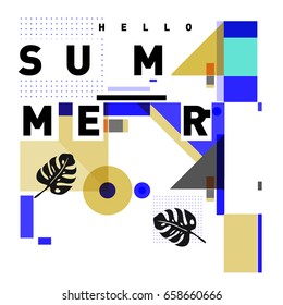 Trendy vector holiday summer cards illustration with line elements and abstract colorful textures. Design for poster, card, invitation, brochure, and promotion template.