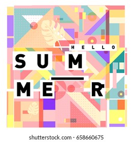 Trendy vector holiday summer cards illustration with line elements and abstract colorful textures. Design for poster, card, invitation, brochure, and promotion template.
