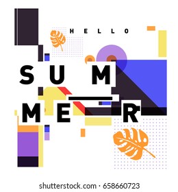 Trendy vector holiday summer cards illustration with line elements and abstract colorful textures. Design for poster, card, invitation, brochure, and promotion template.