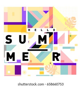 Trendy vector holiday summer cards illustration with line elements and abstract colorful textures. Design for poster, card, invitation, brochure, and promotion template.