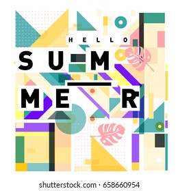 Trendy vector holiday summer cards illustration with line elements and abstract colorful textures. Design for poster, card, invitation, brochure, and promotion template.