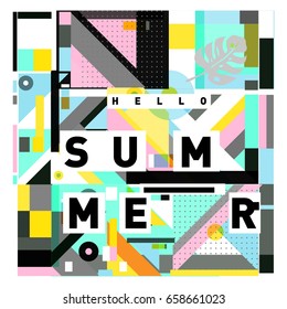 Trendy vector holiday summer cards illustration with line elements and abstract colorful textures. Design for poster, card, invitation, brochure, and promotion template.