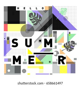 Trendy vector holiday summer cards illustration with line elements and abstract colorful textures. Design for poster, card, invitation, brochure, and promotion template.
