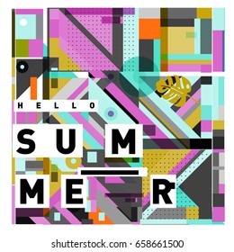Trendy vector holiday summer cards illustration with line elements and abstract colorful textures. Design for poster, card, invitation, brochure, and promotion template.