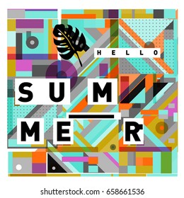 Trendy vector holiday summer cards illustration with line elements and abstract colorful textures. Design for poster, card, invitation, brochure, and promotion template.
