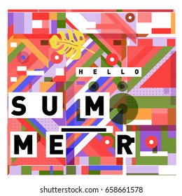 Trendy vector holiday summer cards illustration with line elements and abstract colorful textures. Design for poster, card, invitation, brochure, and promotion template.
