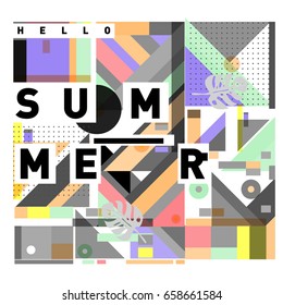 Trendy vector holiday summer cards illustration with line elements and abstract colorful textures. Design for poster, card, invitation, brochure, and promotion template.