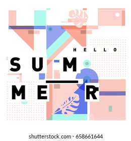 Trendy vector holiday summer cards illustration with line elements and abstract colorful textures. Design for poster, card, invitation, brochure, and promotion template.