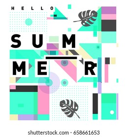 Trendy vector holiday summer cards illustration with line elements and abstract colorful textures. Design for poster, card, invitation, brochure, and promotion template.