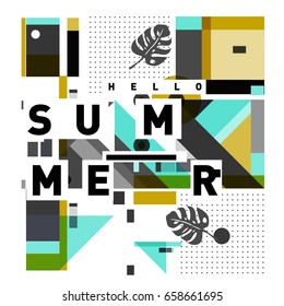 Trendy vector holiday summer cards illustration with line elements and abstract colorful textures. Design for poster, card, invitation, brochure, and promotion template.