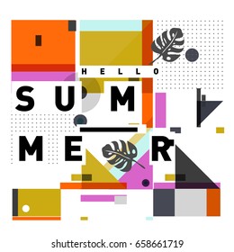 Trendy vector holiday summer cards illustration with line elements and abstract colorful textures. Design for poster, card, invitation, brochure, and promotion template.