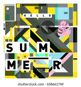Trendy vector holiday summer cards illustration with line elements and abstract colorful textures. Design for poster, card, invitation, brochure, and promotion template.