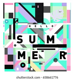 Trendy vector holiday summer cards illustration with line elements and abstract colorful textures. Design for poster, card, invitation, brochure, and promotion template.