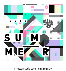 Trendy vector holiday summer cards illustration with line elements and abstract colorful textures. Design for poster, card, invitation, brochure, and promotion template.