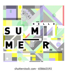 Trendy vector holiday summer cards illustration with line elements and abstract colorful textures. Design for poster, card, invitation, brochure, and promotion template.