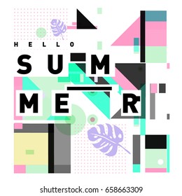 Trendy vector holiday summer cards illustration with line elements and abstract colorful textures. Design for poster, card, invitation, brochure, and promotion template.