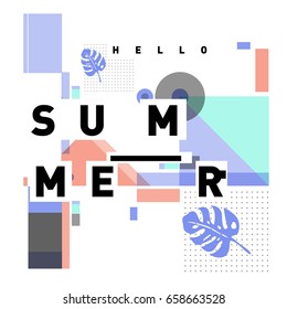 Trendy vector holiday summer cards illustration with line elements and abstract colorful textures. Design for poster, card, invitation, brochure, and promotion template.
