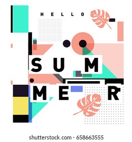 Trendy vector holiday summer cards illustration with line elements and abstract colorful textures. Design for poster, card, invitation, brochure, and promotion template.