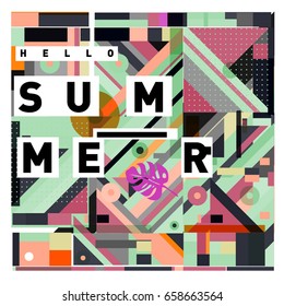 Trendy vector holiday summer cards illustration with line elements and abstract colorful textures. Design for poster, card, invitation, brochure, and promotion template.