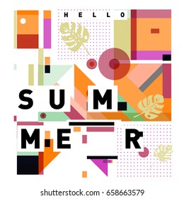 Trendy vector holiday summer cards illustration with line elements and abstract colorful textures. Design for poster, card, invitation, brochure, and promotion template.