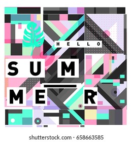 Trendy vector holiday summer cards illustration with line elements and abstract colorful textures. Design for poster, card, invitation, brochure, and promotion template.