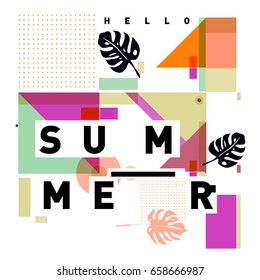 Trendy vector holiday summer cards illustration with line elements and abstract colorful textures. Design for poster, card, invitation, brochure, and promotion template.