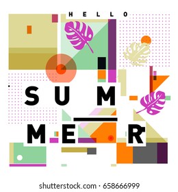 Trendy vector holiday summer cards illustration with line elements and abstract colorful textures. Design for poster, card, invitation, brochure, and promotion template.
