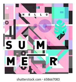 Trendy vector holiday summer cards illustration with line elements and abstract colorful textures. Design for poster, card, invitation, brochure, and promotion template.