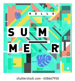 Trendy vector holiday summer cards illustration with line elements and abstract colorful textures. Design for poster, card, invitation, brochure, and promotion template.